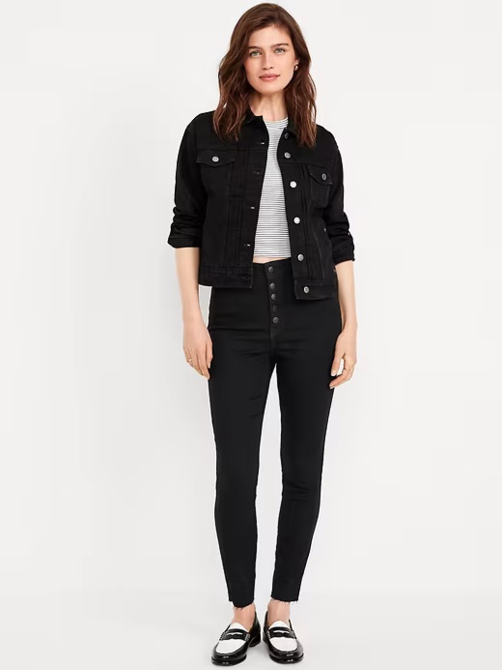 Old Navy Black Extra High Rise Rockstar Super Skinny Button-Fly Jeans